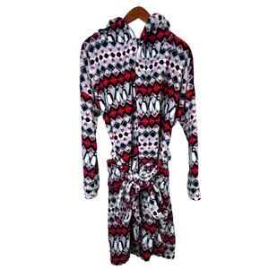 Penguin Fleece Robe Womens Sz L-XL Vera Bradley Intarsia Red Black Cozy Hooded
